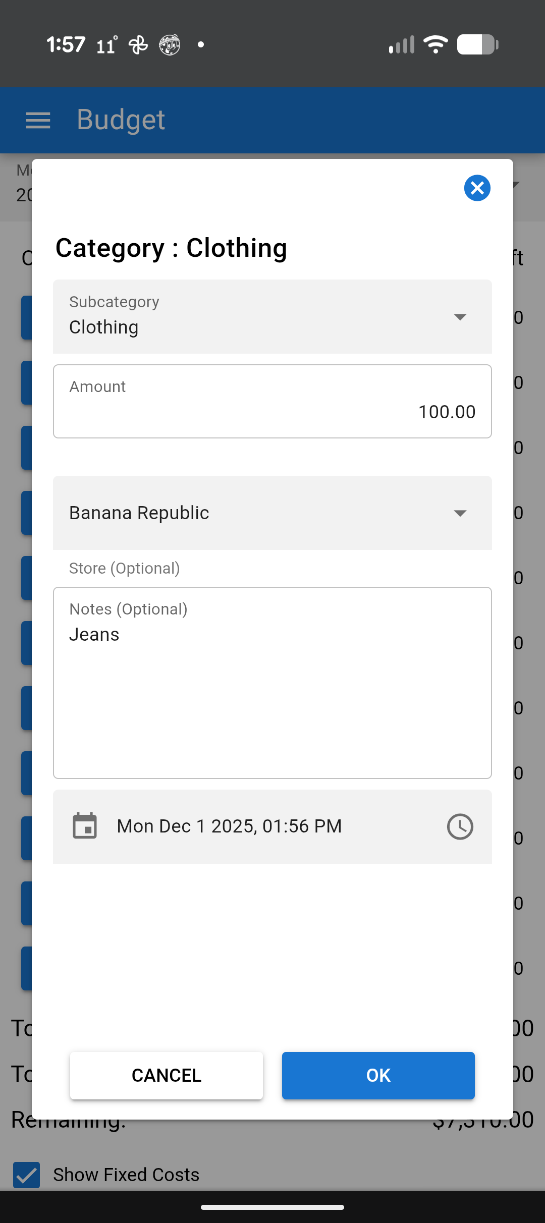 Entering Receipt for Clothing on the Quasar Web App